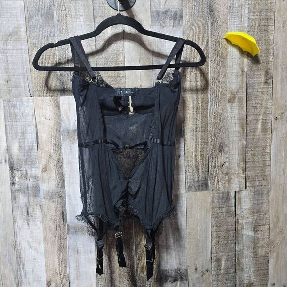 Victoria's Secret Black Lace Mesh Embellished Bustier Corset 36C - Picture 4 of 6